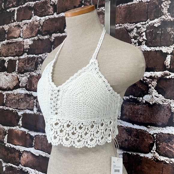 Du Jour Crop Top Boho Crochet Wrap Halter Lace Cream Size One Size - Picture 6 of 17